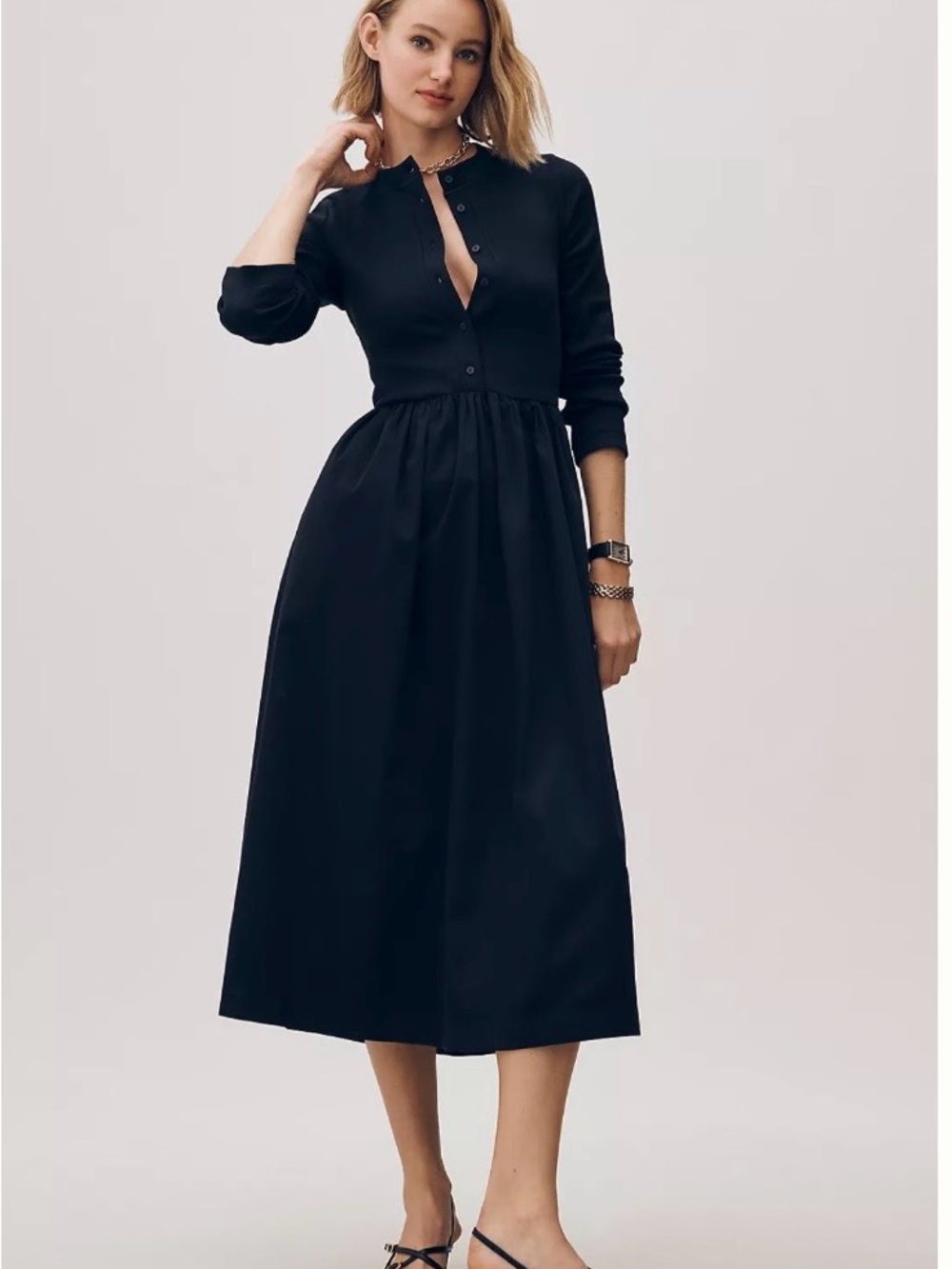 Anthropologie Black Button-Up Midi Dress